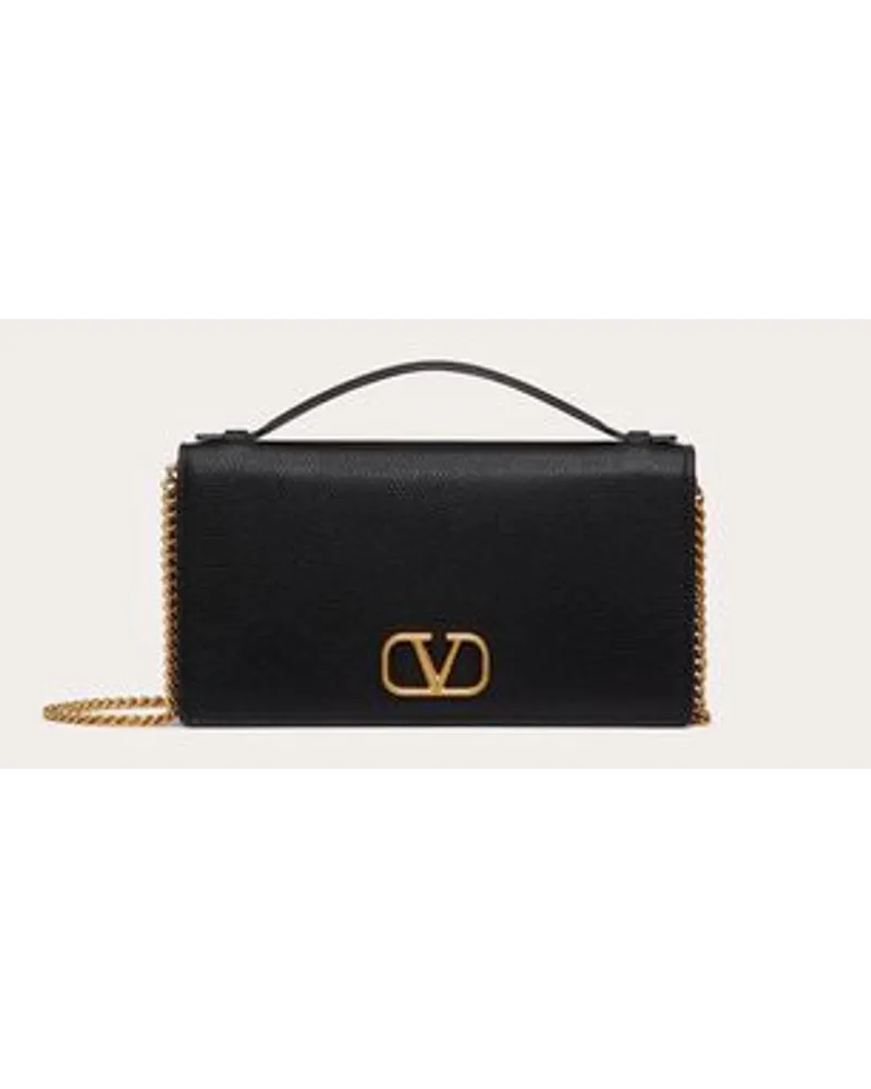 Valentino Garavani Portafoglio Con Catena Vlogo Signature In Vitello Granato Donna NERO Nero
