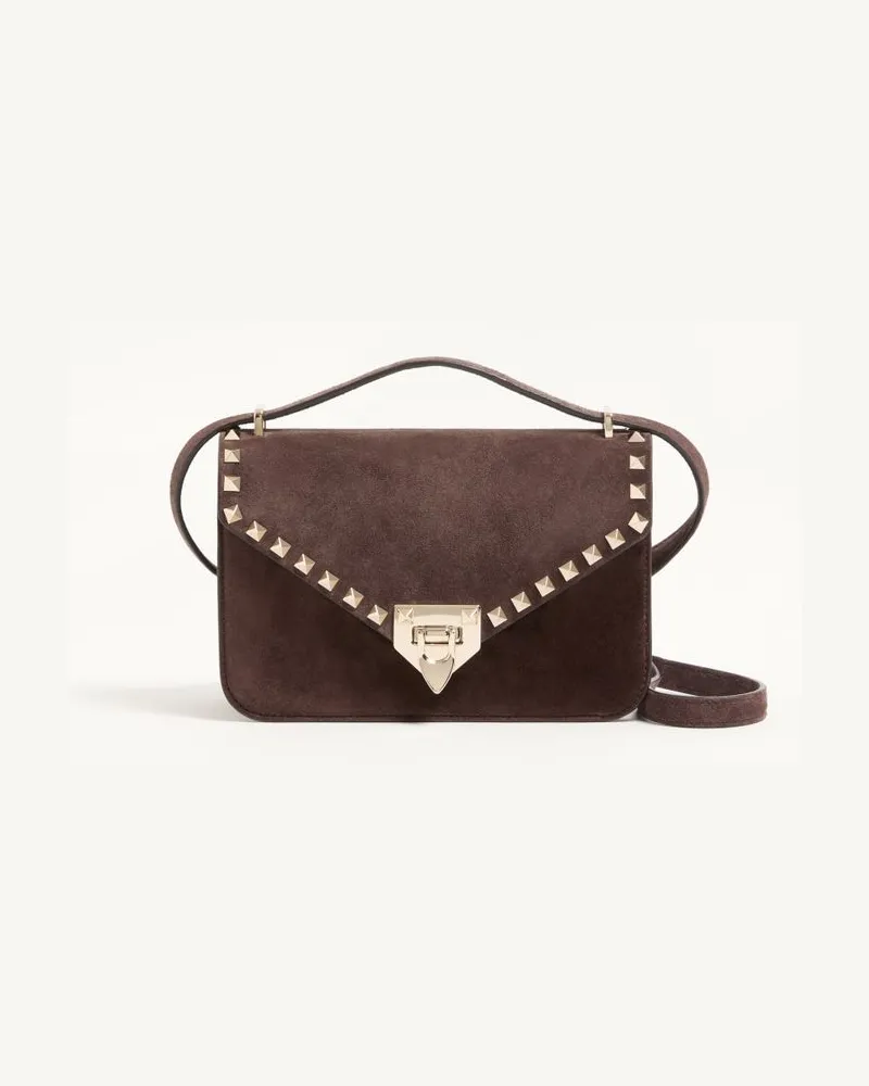 Valentino Garavani Borsa Piccola A Tracolla Valentino Garavani Rockstud In Suede Donna EBANO Ebano