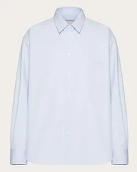 Valentino Garavani CAMICIA IN COTONE TECNICO CON RICAMO VALENTINO Uomo CELESTE Celeste