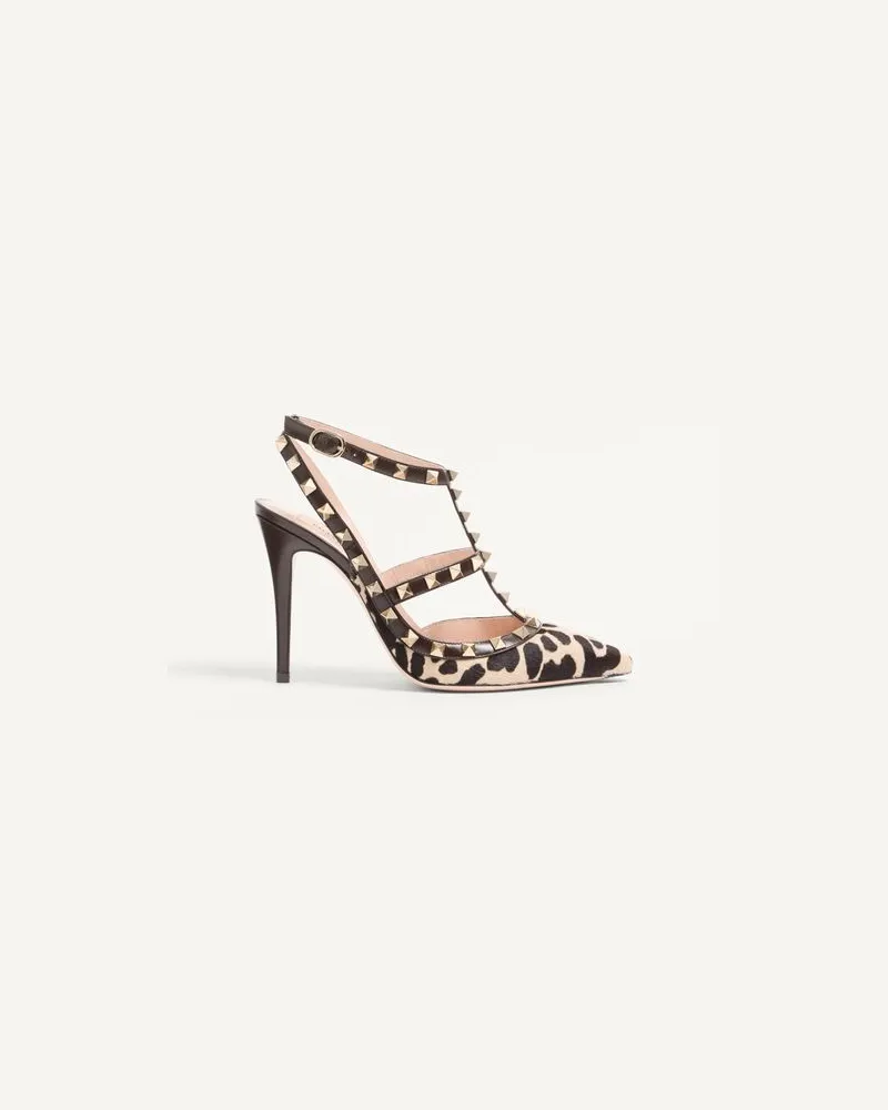 Valentino Garavani Décolleté Con Cinturini Rockstud In Vitello Effetto Cavallino 100Mm Donna NATURALE/MARRONE Naturale