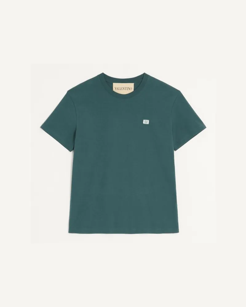 Valentino Garavani T-Shirt In Cotone Con Patch Vlogo Uomo VERDE SCURO Verde