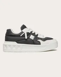 Valentino Garavani SNEAKER LOW-TOP ONE STUD XL IN VITELLO E NYLON Uomo BIANCO/GRIGIO Bianco