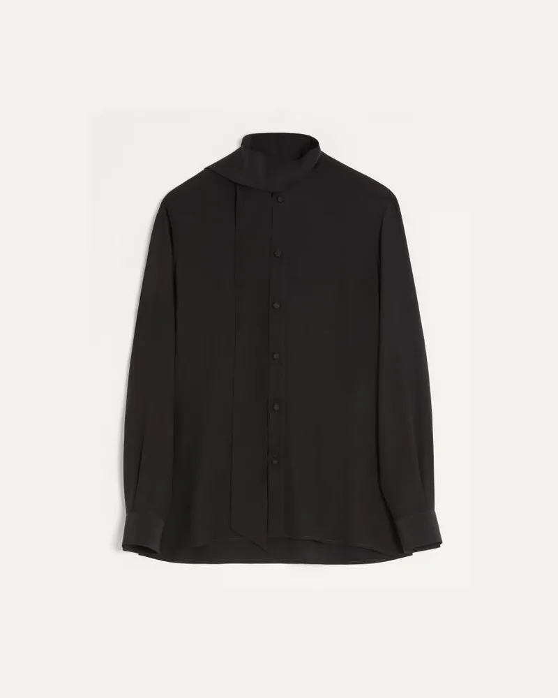 Valentino Garavani Camicia Valentino In Seta Crepe De Chine Con Collo A Sciarpa Uomo NERO Nero