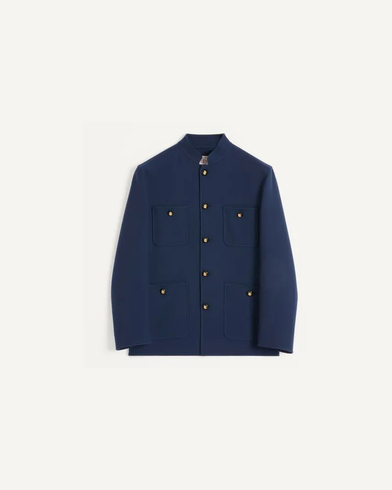 Valentino Garavani Giacca In Lana Double Con Colletto Alla Coreana Uomo INDACO Indaco