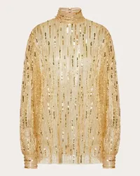 Valentino Garavani TOP IN TULLE ILLUSIONE RICAMATO Donna ORO Oro