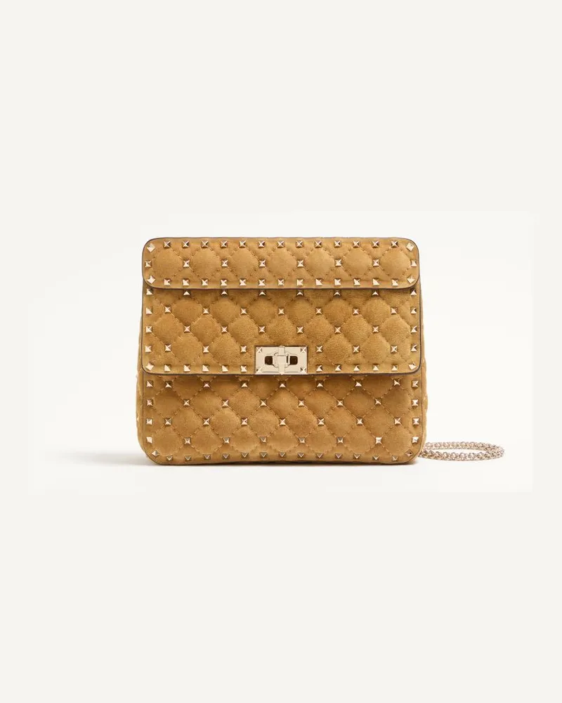 Valentino Garavani Borsa Media Valentino Garavani Rockstud Spike In Suede Donna HAVANA BEIGE Havana