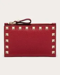 Valentino Garavani PORTACARTE CON ZIP ROCKSTUD IN VITELLO GRANATO Donna ROSSO V Rosso