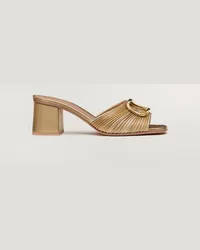 Valentino Garavani SANDALO SLIDE VLOGO SIGNATURE METALLIZZATO CON RICAMO CORNELY 60MM Donna ORO Oro