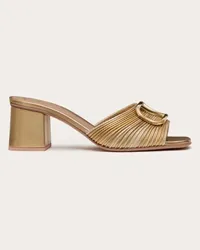 Valentino Garavani SANDALO SLIDE VLOGO SIGNATURE METALLIZZATO CON RICAMO CORNELY 60MM Donna ORO Oro