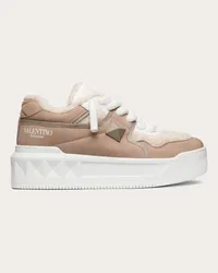 Valentino Garavani SNEAKER ONE STUD XL IN NABUK E LANA Donna BEIGE/NATURALE/BIANCO Beige