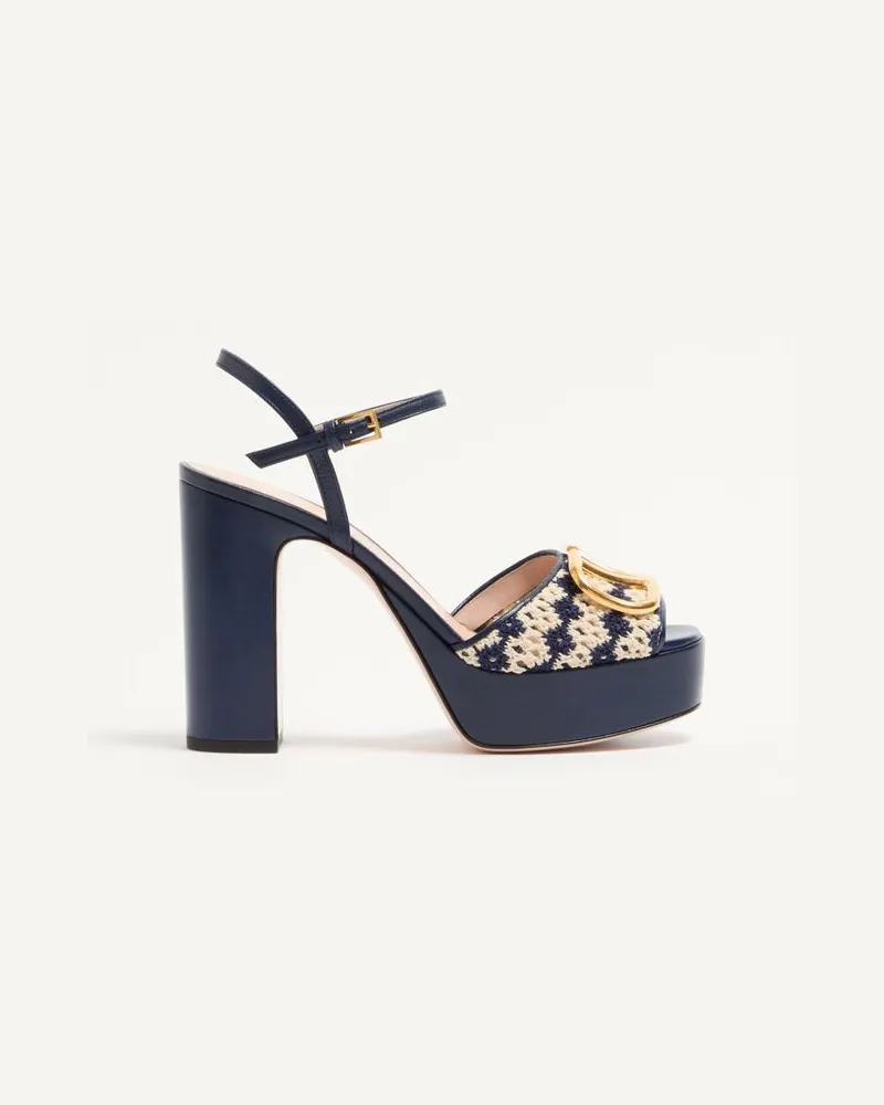 Valentino Garavani Sandalo Con Plateau VLogo Signature in Tessuto Crochet 115Mm Donna BLU/BEIGE Blu