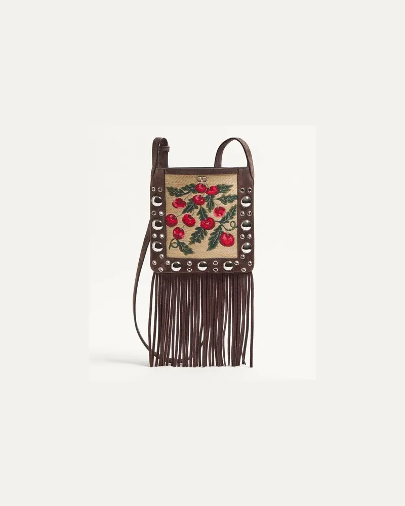 Valentino Garavani Borsa A Spalla Piccola Valentino Garavani Nellcôte In Rafia Jacquard Con Motivo Cherryfic E Frange Donna MULTICOLOR/TESTA DI MORO UNI 