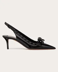 Valentino Garavani DÉCOLLETÉ SLINGBACK ROCKSTUD BOW IN VERNICE E BORCHIE IN TONO 60MM Donna NERO Nero