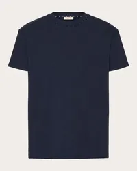 Valentino Garavani T-SHIRT GIROCOLLO IN COTONE CON BORCHIE BLACK UNTITLED Uomo NAVY Navy