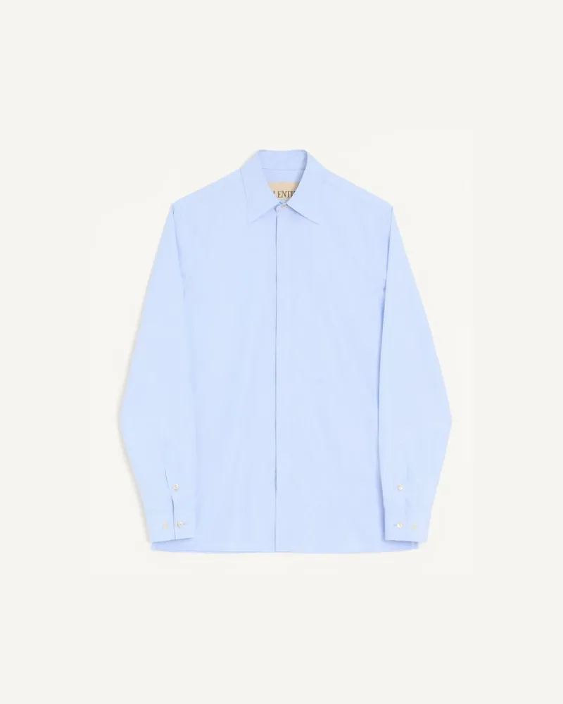 Valentino Garavani Camicia Valentino in cotone fil a fil con ricamo VLogo Uomo CELESTE Celeste