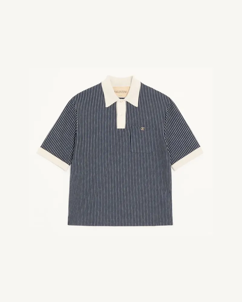 Valentino Garavani T-Shirt Valentino in viscosa con ricamo VLogo a righe Uomo NAVY/BURRO Navy