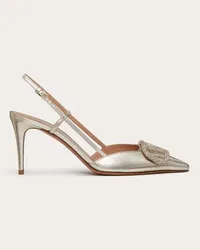 Valentino Garavani DÉCOLLETÉ SLINGBACK VLOGO GLOW IN NAPPA LAMINATA 80MM Donna PLATINUM Platinum