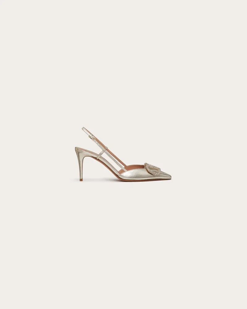 Valentino Garavani DÉCOLLETÉ SLINGBACK VLOGO GLOW IN NAPPA LAMINATA 80MM Donna PLATINUM Platinum