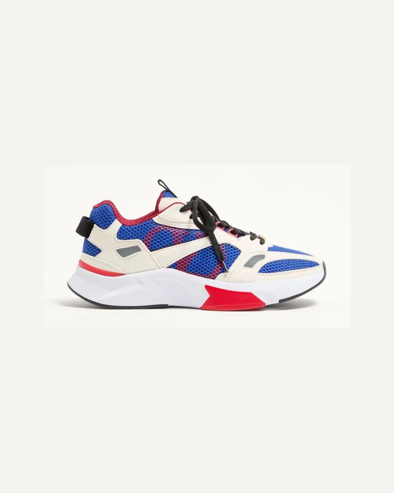 Valentino Garavani Sneaker Demivee in tessuto mesh con riporti in suede Uomo BIANCO/BLU Bianco