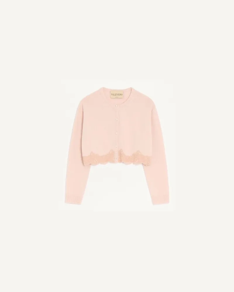 Valentino Garavani Cardigan In Lana Con Pizzo Donna ROSA Rosa