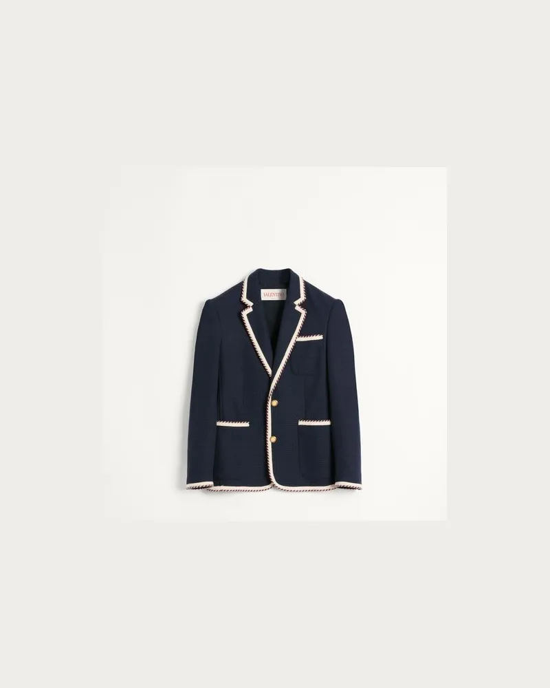 Valentino Garavani Giacca Monopetto In Jersey Di Cotone Con Piping In Torchon Uomo NAVY 50 