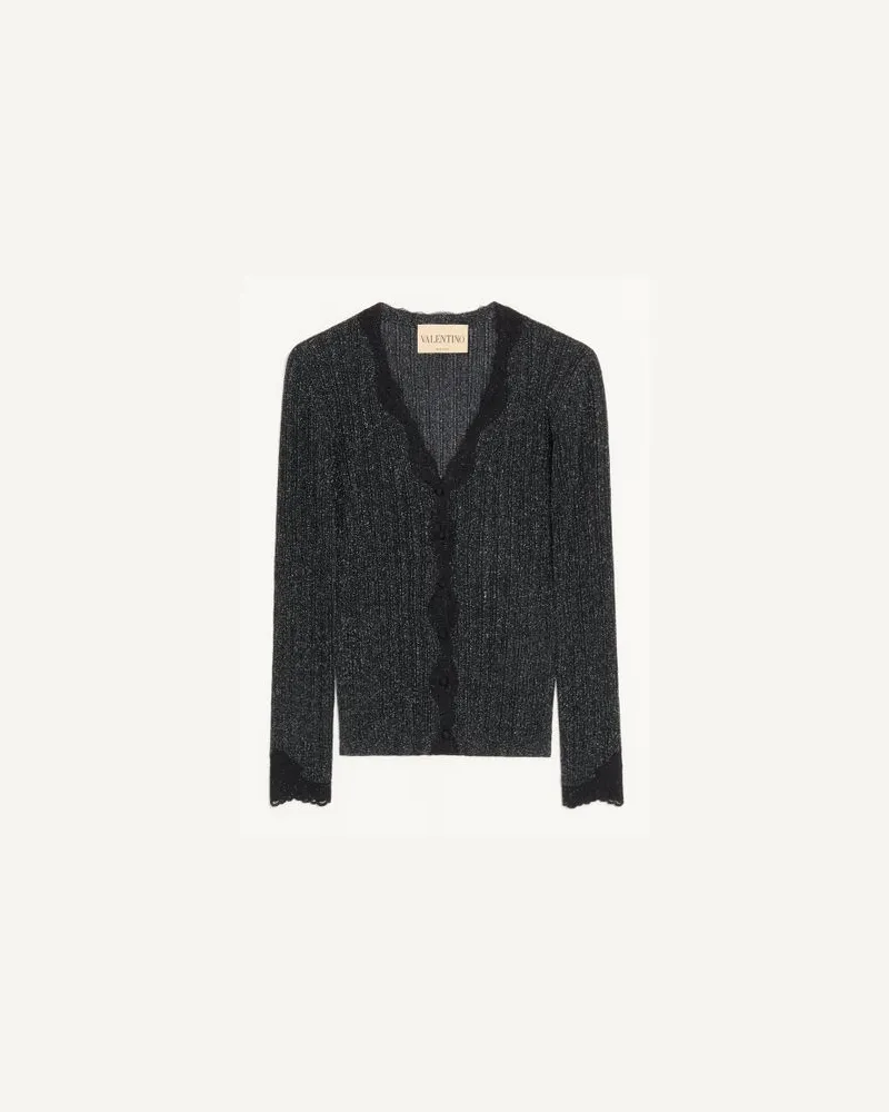 Valentino Garavani Carigan In Maglia Di Lurex Con Pizzo Donna NERO/SILVER Nero