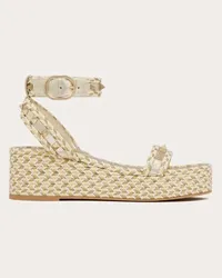 Valentino Garavani SANDALO FLATFORM ROCKSTUD IN NAPPA LAMINATA 45MM Donna NATURALE/AVORIO/ORO/PLATINO Naturale