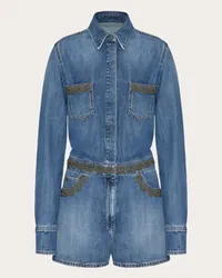 Valentino Garavani TUTA IN DENIM BLU MEDIO RICAMATA Donna DENIM Denim