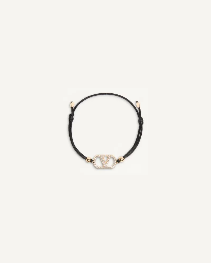 Valentino Garavani Bracciale Vlogo Signature Valentino Garavani In Cotone E Cristalli Swarovski Donna NERO/CRYSTAL Nero