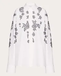 Valentino Garavani CAMICIA IN COMPACT POPELINE RICAMATA Donna BIANCO/ NERO Bianco