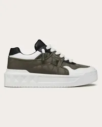 Valentino Garavani SNEAKER LOW-TOP ONE STUD XL IN NAPPA E TESSUTO TECNICO JACQUARD TOILE ICONOGRAPHE Uomo VERDE MILITARE/BIANCO/NERO Verde