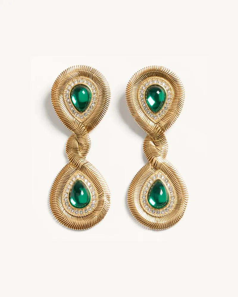 Valentino Garavani Orecchini Pas Plus in Metallo, Resina e Cristalli Swarovski Donna ORO/SMERALDO Oro