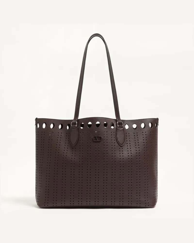Valentino Garavani Borsa Shopping Media Valentino Garavani Dottie In Pelle Traforata Uomo MARRONE SCURO Marrone
