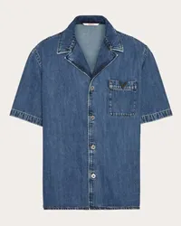 Valentino Garavani CAMICIA BOWLING IN DENIM CON V DETAIL METALLICA Uomo DENIM Denim