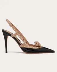 Valentino Garavani DÉCOLLETÉ SLINGBACK ROCKSTUD BOW IN VERNICE 100MM Donna NERO Nero