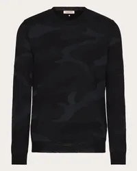 Valentino Garavani MAGLIONE GIROCOLLO IN LANA CON MOTIVO CAMOUNOIR Uomo NERO Nero