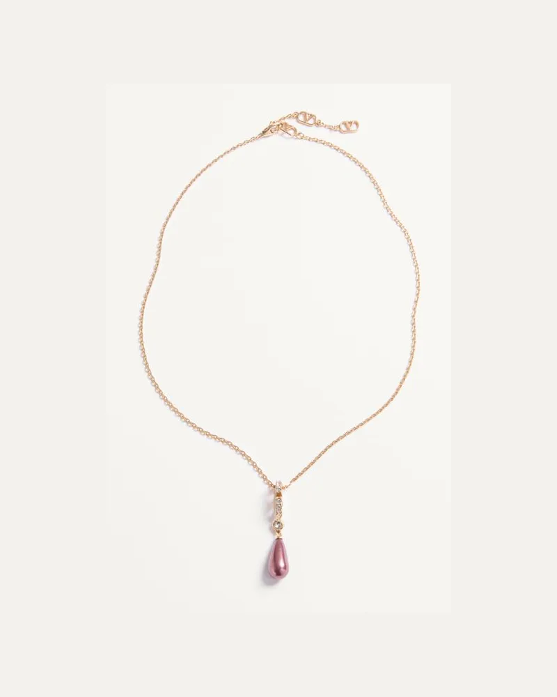 Valentino Garavani Collana VLogo Signature in Metallo, Cristalli Swarovski e Gocce in Vetro Donna ORO/CRYSTAL/ROSA Oro