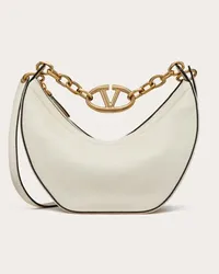 Valentino Garavani HOBO PICCOLA VLOGO MOON BAG IN VITELLO GRANATO CON CATENA Donna AVORIO Avorio