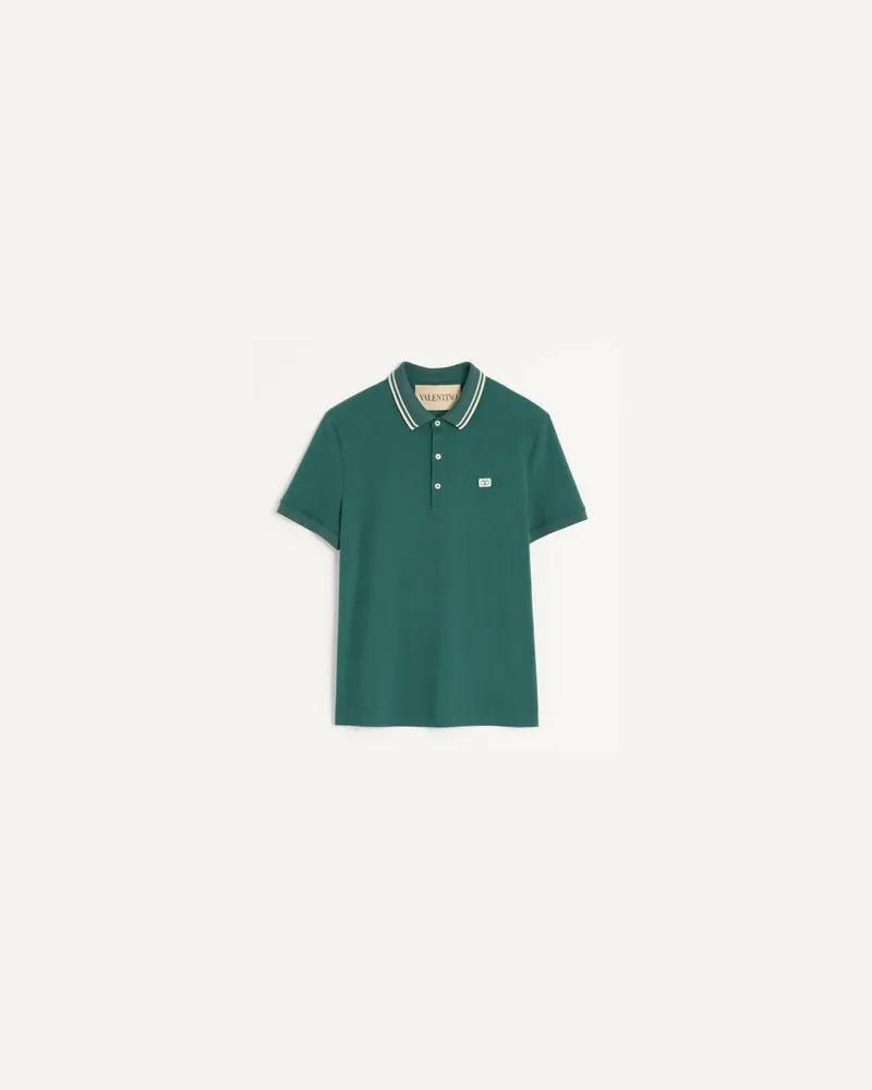 Valentino Garavani Polo In Piquet Di Cotone Con Patch Vlogo Uomo VERDE SCURO XL 