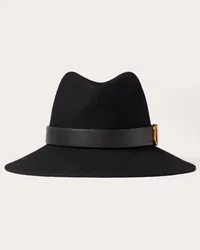 Valentino Garavani CAPPELLO FEDORA VLOGO SIGNATURE IN TESSUTO LAPIN E PELLE Donna NERO Nero