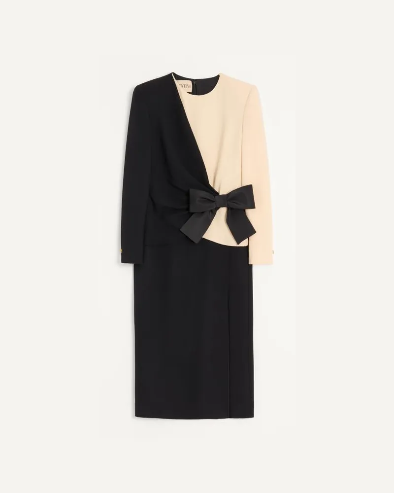 Valentino Garavani Abito Midi In Wool Crepe Donna NERO/BETULLA Nero