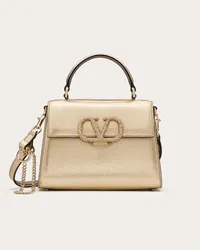 Valentino Garavani BORSA A MANO PICCOLA GARAVANI VSLING IN KARUNG METALLIZZATO Donna PLATINO/BEIGE/CRYSTAL GOLD Platino