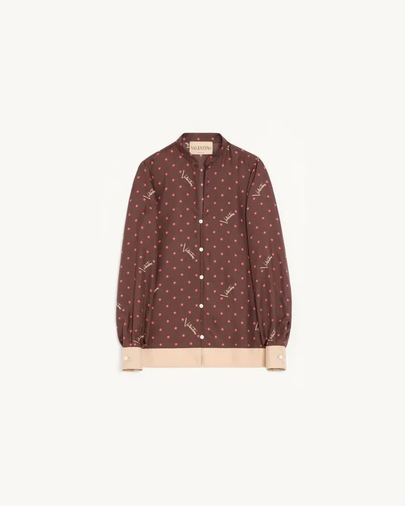 Valentino Garavani Camicia In Twill Stelline Starry Donna CHOCOLATE/BEIGE Chocolate