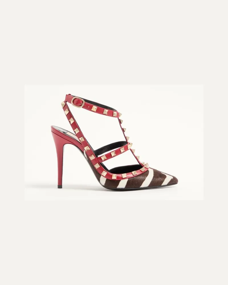 Valentino Garavani Décolleté Rockstud in vitello effetto cavallino 100mm Donna BIANCO/MARRONE/ROSSO Bianco