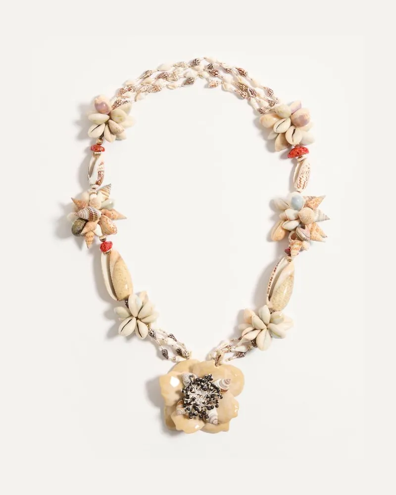 Valentino Garavani Collana Jardin Aquatique In Metallo, Smalto, Tessuto, Conchiglie, Corallo E Perle Naturali Donna ORO/AVORIO Oro