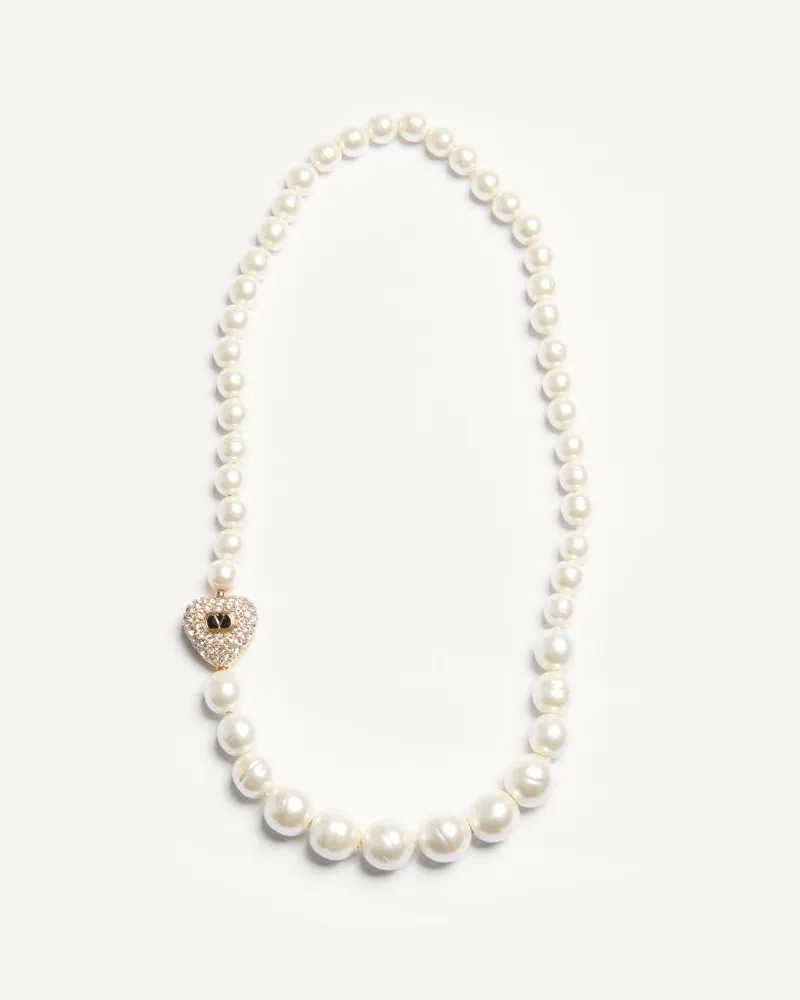 Valentino Garavani Collana Coeur Royal In Metallo, Smalto, Perle E Cristalli Swarovski Donna ORO/NERO/CRYSTAL/CREMA Oro