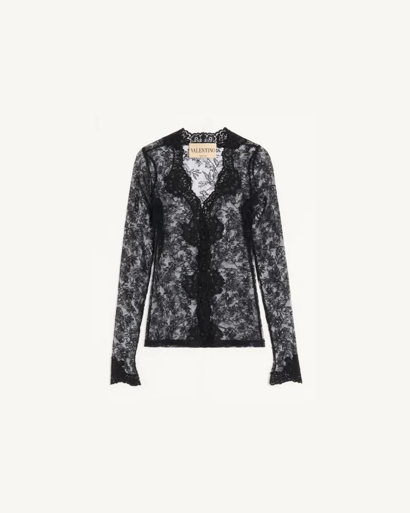 Valentino Garavani Cardigan In Pizzo Stretch Donna NERO Nero