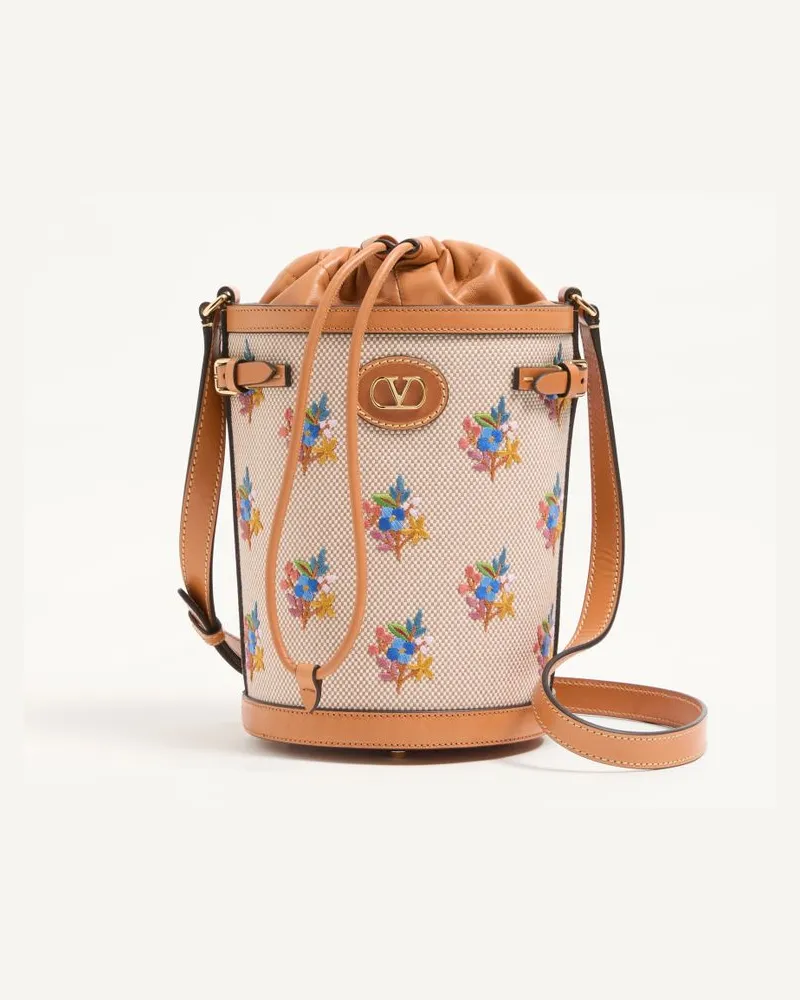 Valentino Garavani Borsa Media A Secchiello Valentino Garavani Antibes In Canvas Ricamata Donna NATURALE/MULTICOLOR Naturale