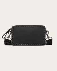 Valentino Garavani BORSA A TRACOLLA ROCKSTUD IN VITELLO GRANATO Uomo NERO Nero