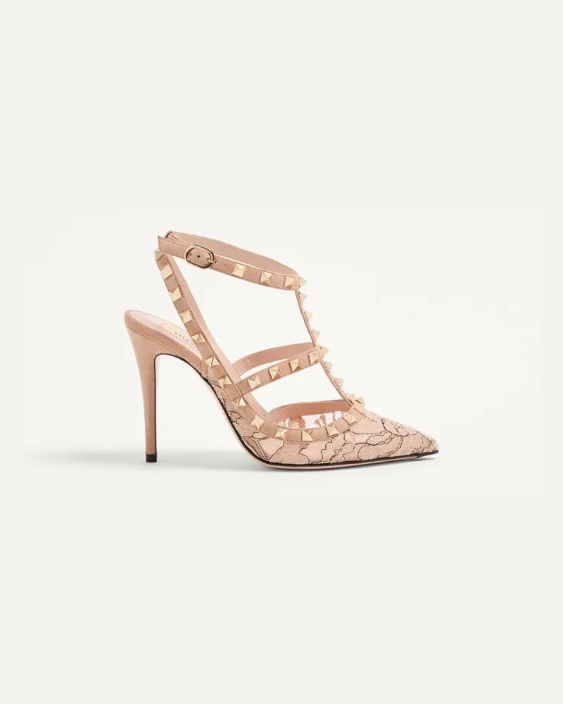 Valentino Garavani Décolleté Rockstud In Pizzo Con Cinturini 100Mm Donna SKIN Skin